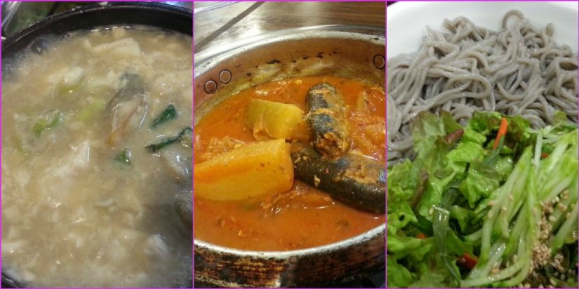 porridge with oysters, sardine curry & cold noodles
